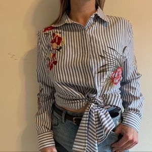 Tie front stripe button down embroidered NASTYGAL
